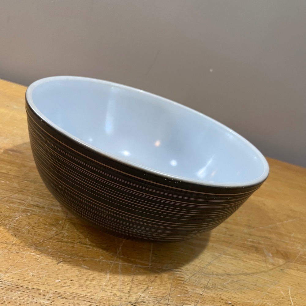 Vtg Pyrex Terra 404 Mixing Bowl Matte Black Brown Rings MCM 4 Qt Large 1960s